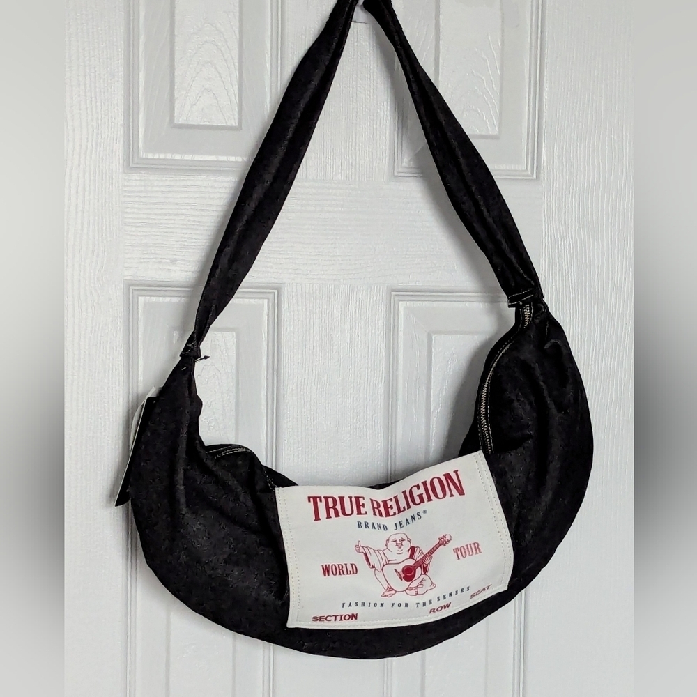 NWT True Religion Extra-Large Black Denim Hobo Crossbody/Shoulder Bag/Purse